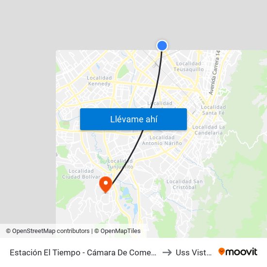 Estación El Tiempo - Cámara De Comercio De Bogotá (Ac 26 - Kr 68b Bis) to Uss Vista Hermosa map