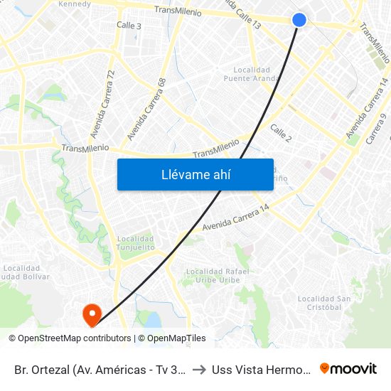 Br. Ortezal (Av. Américas - Tv 39) to Uss Vista Hermosa map