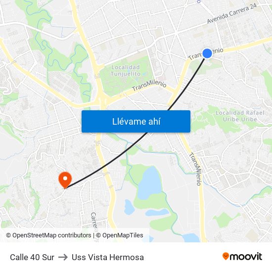 Calle 40 Sur to Uss Vista Hermosa map