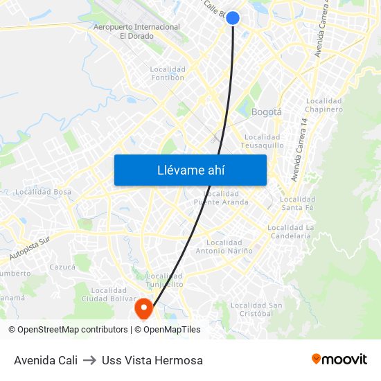 Avenida Cali to Uss Vista Hermosa map