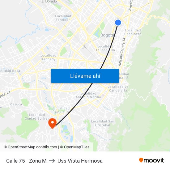 Calle 75 - Zona M to Uss Vista Hermosa map