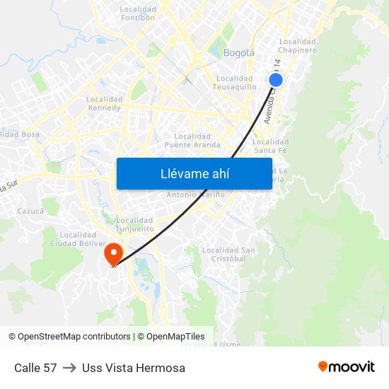 Calle 57 to Uss Vista Hermosa map