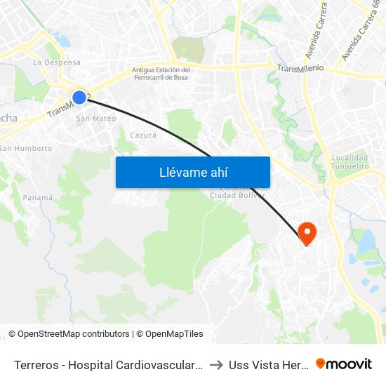 Terreros - Hospital Cardiovascular (Lado Sur) to Uss Vista Hermosa map