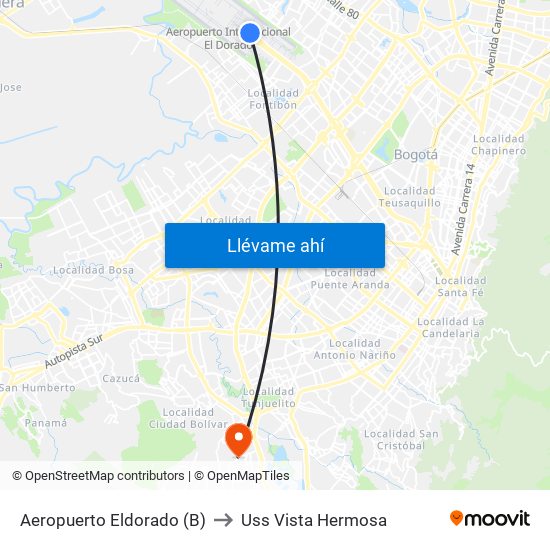 Aeropuerto Eldorado (B) to Uss Vista Hermosa map