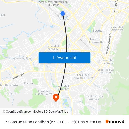 Br. San José De Fontibón (Kr 100 - Av. Esperanza) to Uss Vista Hermosa map