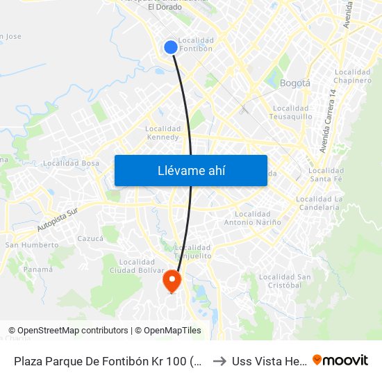 Plaza Parque De Fontibón Kr 100 (Kr 100 - Cl 17a) to Uss Vista Hermosa map