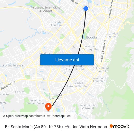 Br. Santa María (Ac 80 - Kr 73b) to Uss Vista Hermosa map