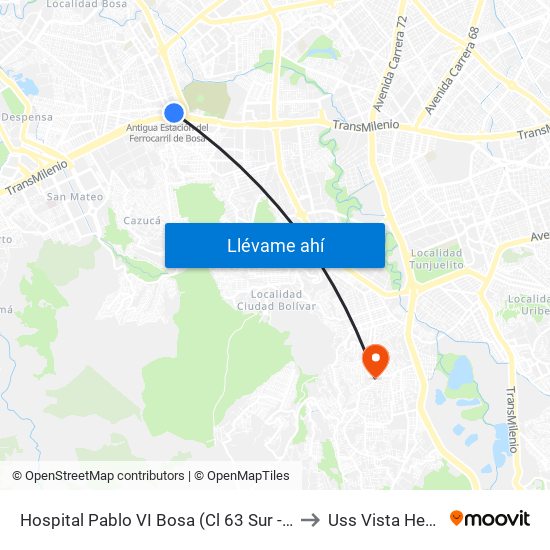 Hospital Pablo VI Bosa (Cl 63 Sur - Kr 77g) (A) to Uss Vista Hermosa map