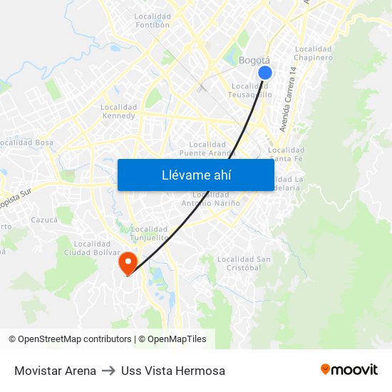 Movistar Arena to Uss Vista Hermosa map