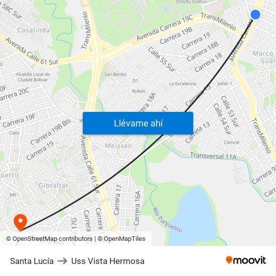 Santa Lucía to Uss Vista Hermosa map