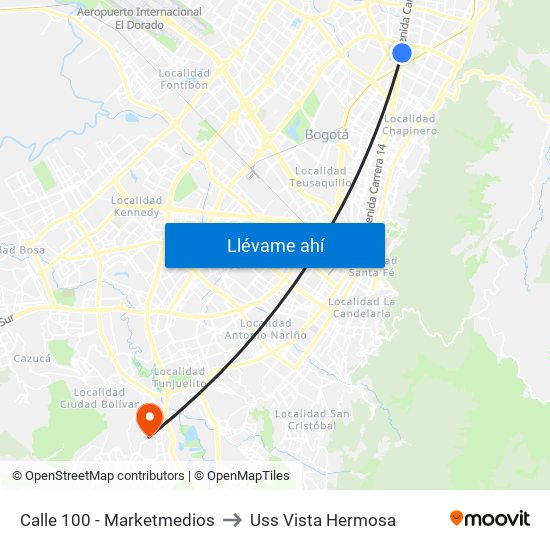 Calle 100 - Marketmedios to Uss Vista Hermosa map