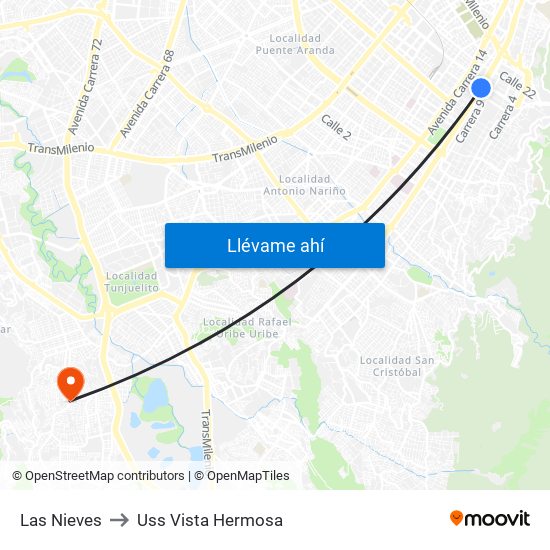 Las Nieves to Uss Vista Hermosa map