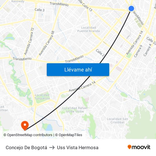 Concejo De Bogotá to Uss Vista Hermosa map