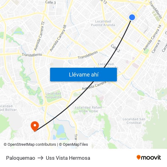 Paloquemao to Uss Vista Hermosa map