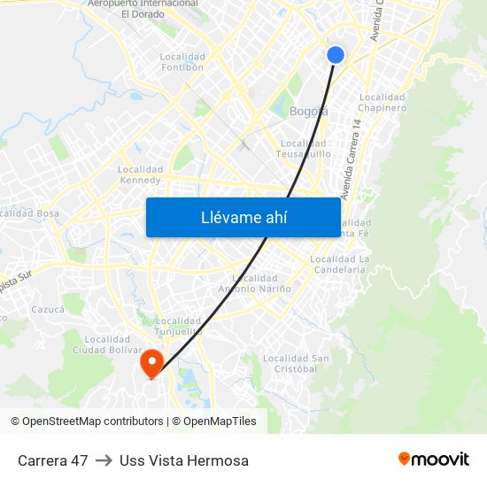 Carrera 47 to Uss Vista Hermosa map