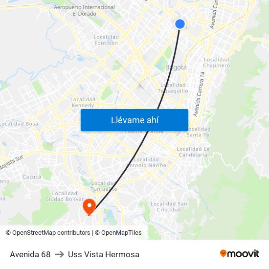 Avenida 68 to Uss Vista Hermosa map