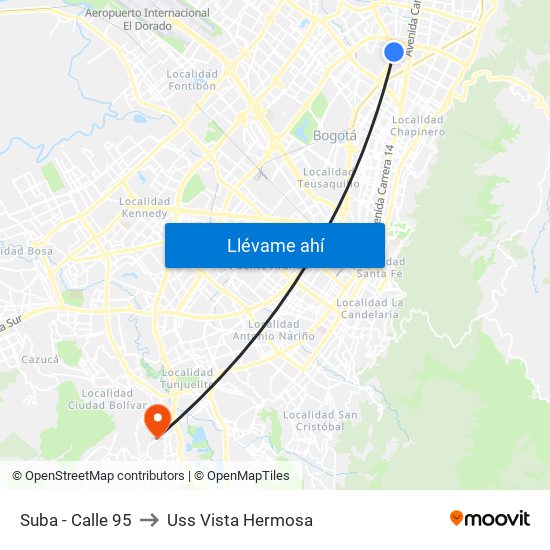 Suba - Calle 95 to Uss Vista Hermosa map