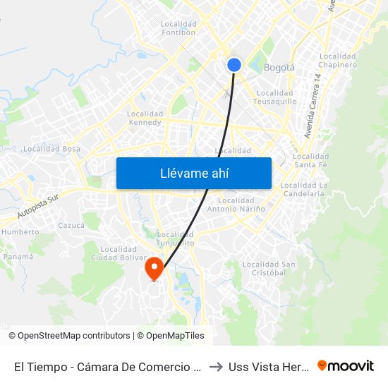 El Tiempo - Cámara De Comercio De Bogotá to Uss Vista Hermosa map