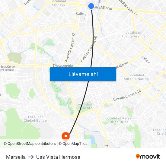 Marsella to Uss Vista Hermosa map