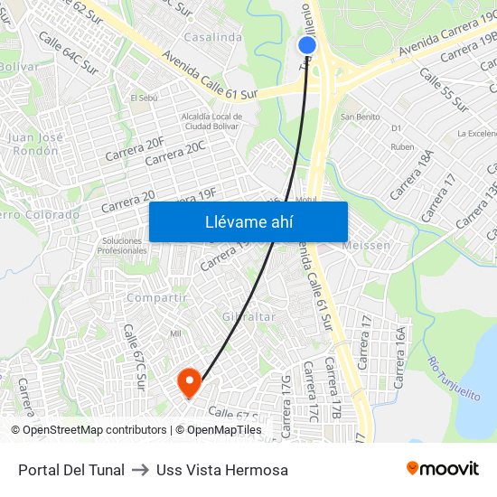 Portal Del Tunal to Uss Vista Hermosa map