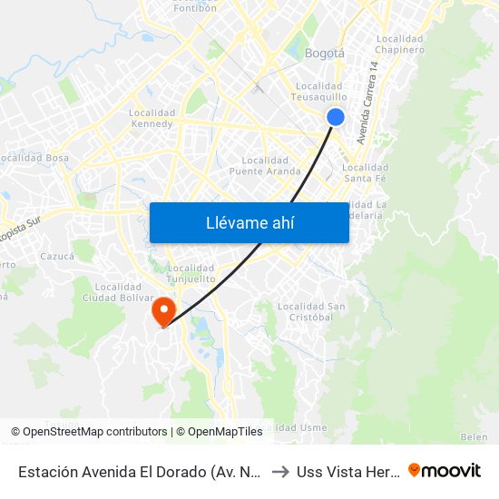 Estación Avenida El Dorado (Av. NQS - Cl 40a) to Uss Vista Hermosa map