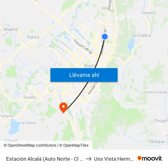 Estación Alcalá (Auto Norte - Cl 136) to Uss Vista Hermosa map