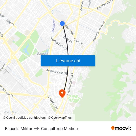Escuela Militar to Consultorio Medico map