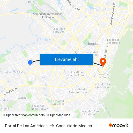 Portal De Las Américas to Consultorio Medico map