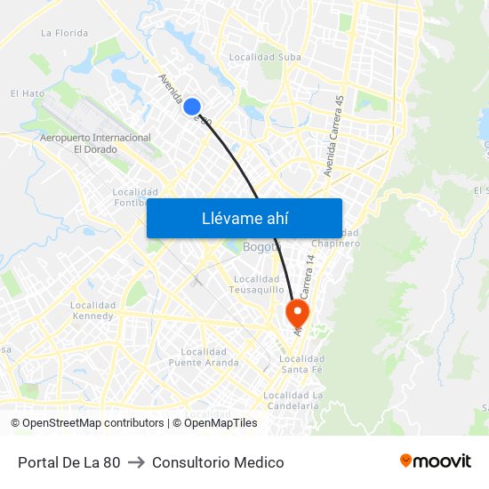 Portal De La 80 to Consultorio Medico map