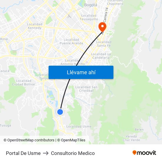 Portal De Usme to Consultorio Medico map