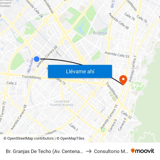 Br. Granjas De Techo (Av. Centenario - Kr 65) to Consultorio Medico map