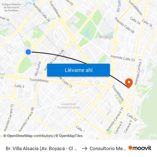 Br. Villa Alsacia (Av. Boyacá - Cl 12a) (A) to Consultorio Medico map