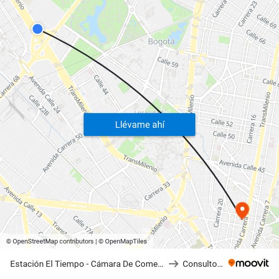 Estación El Tiempo - Cámara De Comercio De Bogotá (Ac 26 - Kr 68b Bis) to Consultorio Medico map