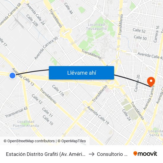Estación Distrito Grafiti (Av. Américas - Kr 53a) to Consultorio Medico map