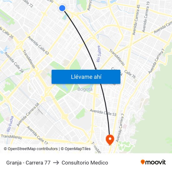 Granja - Carrera 77 to Consultorio Medico map