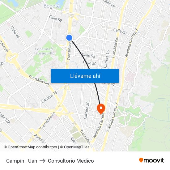 Campín - Uan to Consultorio Medico map