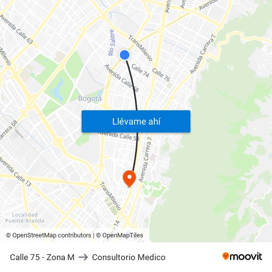 Calle 75 - Zona M to Consultorio Medico map