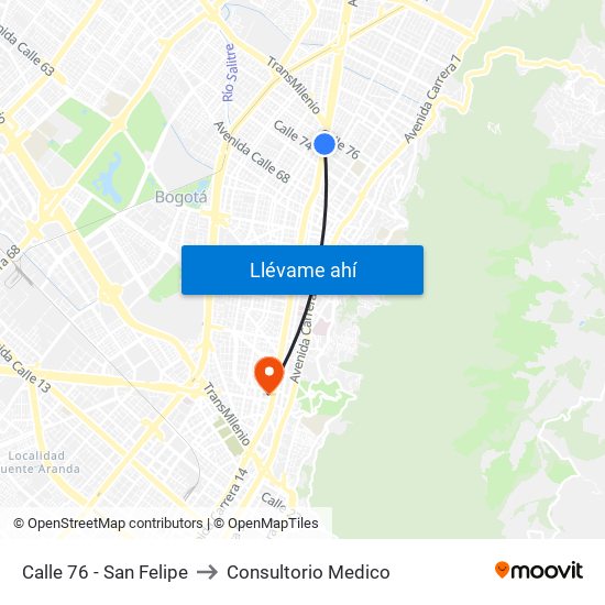 Calle 76 - San Felipe to Consultorio Medico map