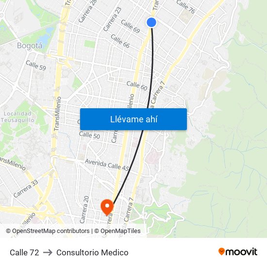 Calle 72 to Consultorio Medico map