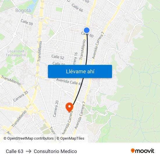 Calle 63 to Consultorio Medico map
