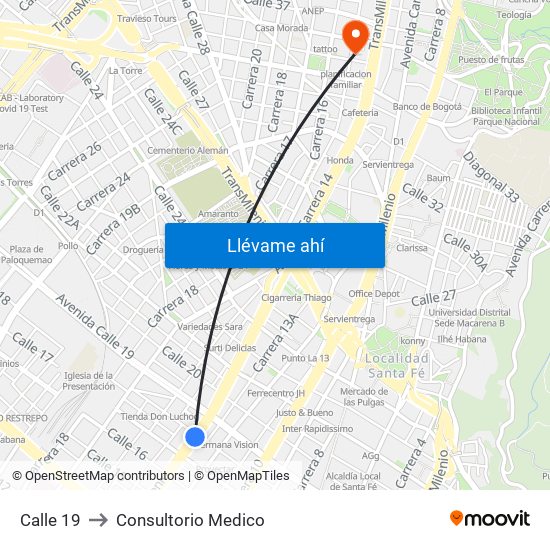 Calle 19 to Consultorio Medico map