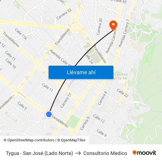 Tygua - San José (Lado Norte) to Consultorio Medico map