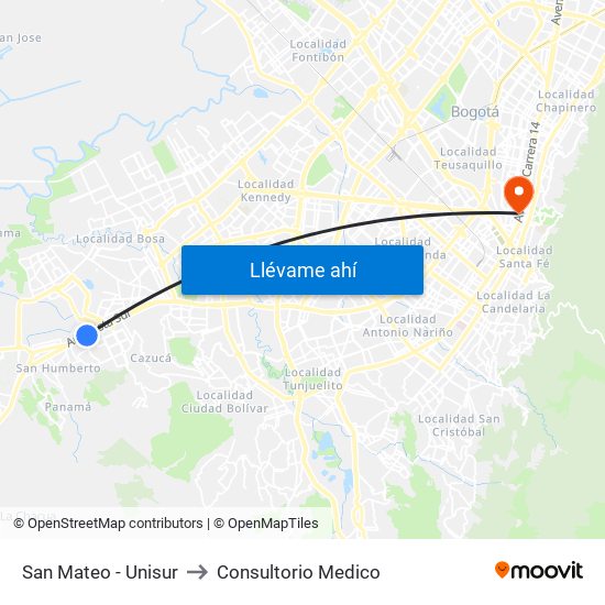 San Mateo - Unisur to Consultorio Medico map
