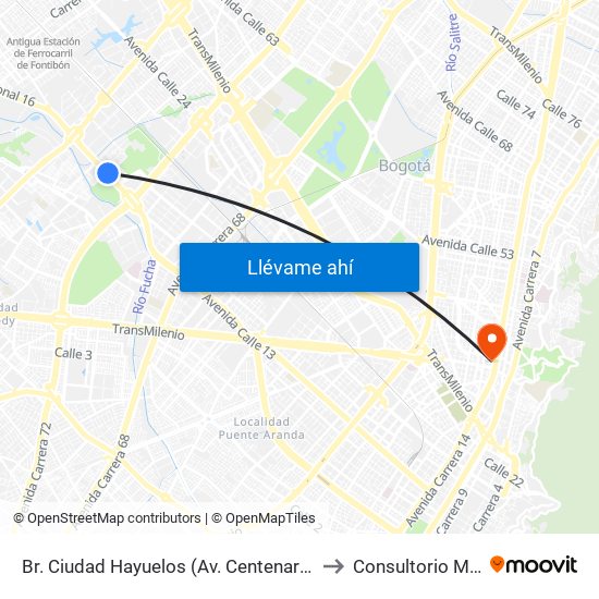 Br. Ciudad Hayuelos (Av. Centenario - Kr 78g) to Consultorio Medico map