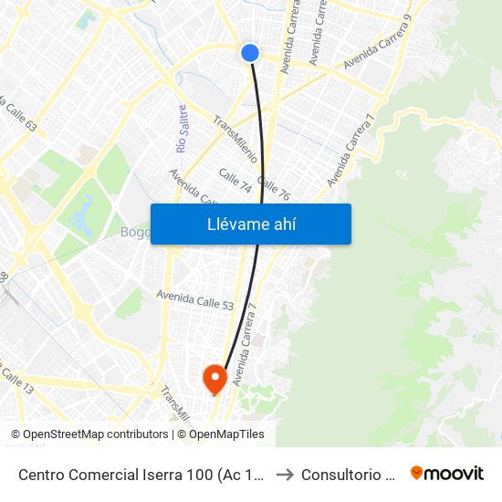 Centro Comercial Iserra 100 (Ac 100 - Kr 54) (B) to Consultorio Medico map
