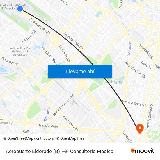 Aeropuerto Eldorado (B) to Consultorio Medico map