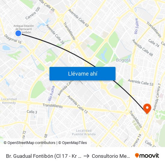 Br. Guadual Fontibón (Cl 17 - Kr 96h) to Consultorio Medico map