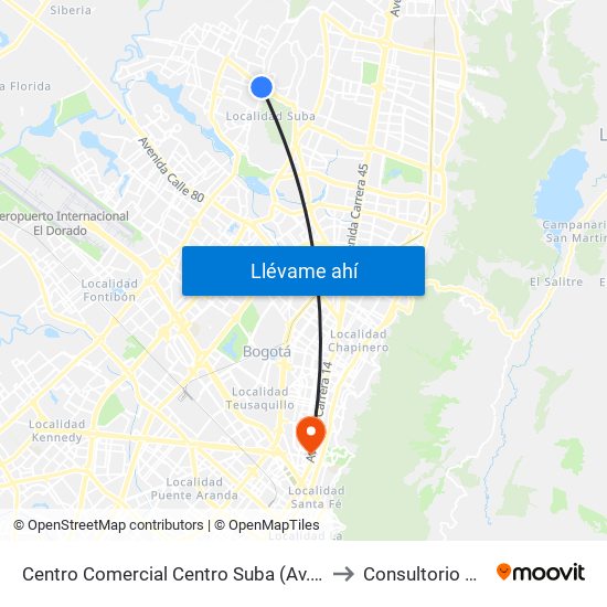 Centro Comercial Centro Suba (Av. Suba - Kr 91) to Consultorio Medico map