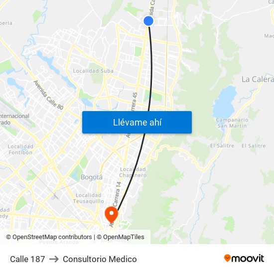 Calle 187 to Consultorio Medico map