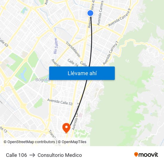 Calle 106 to Consultorio Medico map